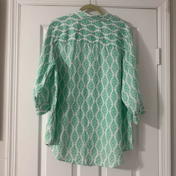 Chico’s No-Iron Mint Green Patterned Linen Tunic Shirt - Size 16/Chico’s 3. - Picture 9 of 9